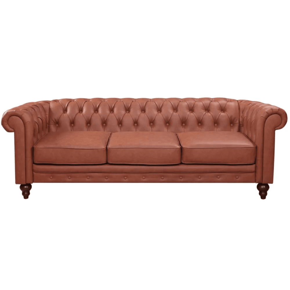 3 Seater Brown Sofa Lounge Chesterfireld Style Button Tufted in Faux Leather Fast shipping On sale