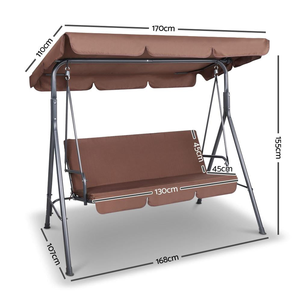 3 Seater Outdoor Canopy Swing Chair - Coffee Furniture Fast shipping On sale