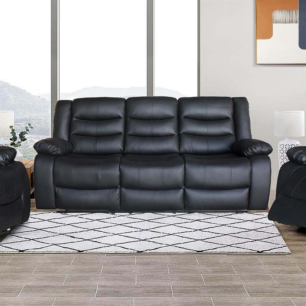 3 Seater Recliner Sofa In Faux Leather Lounge Couch in Black Chair Fast shipping On sale