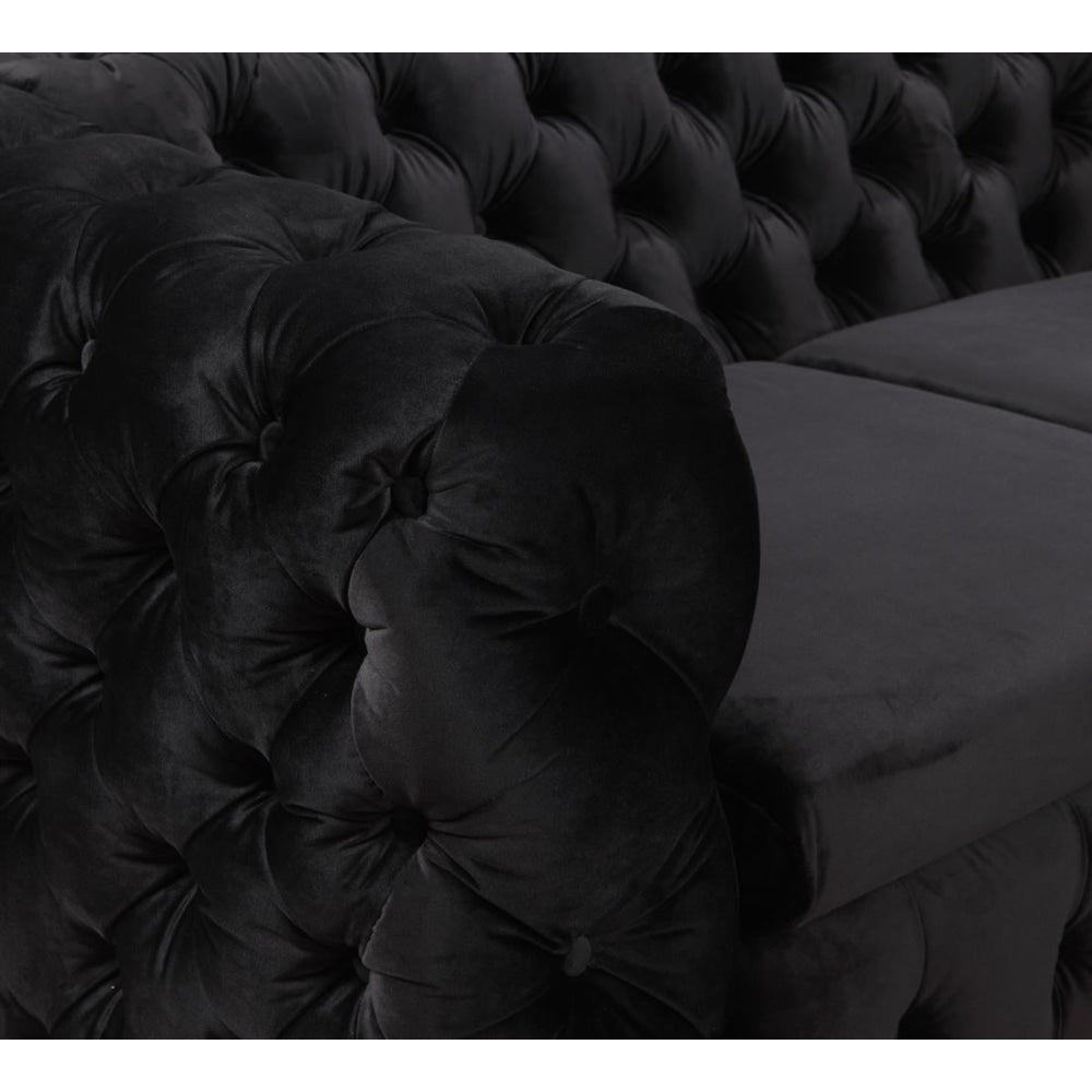 3 Seater Sofa Classic Button Tufted Lounge in Black Velvet Fabric with Metal Legs Fast shipping On sale