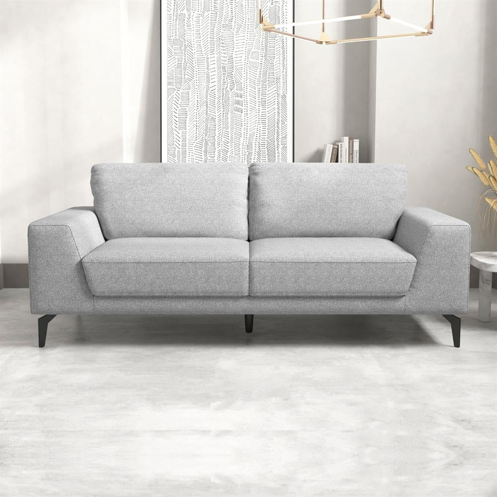 3 Seater Sofa Light Grey Fabric Lounge Set for Living Room Couch with Solid Wooden Frame Black Legs Fast shipping On sale