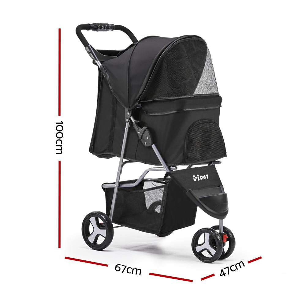 3 Wheel Pet Stroller - Black Dog Supplies Fast shipping On sale