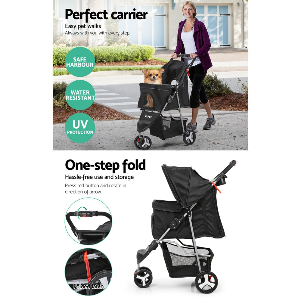 3 Wheel Pet Stroller - Black Dog Supplies Fast shipping On sale