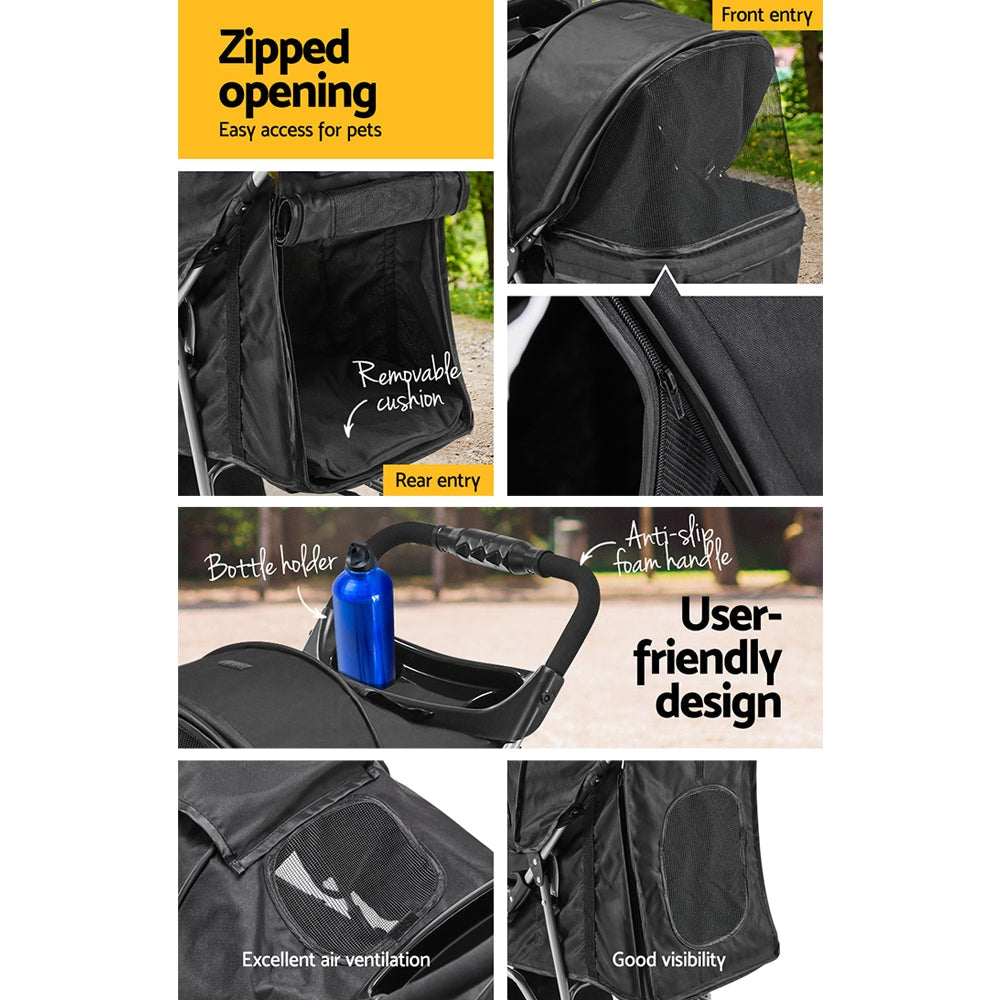 3 Wheel Pet Stroller - Black Dog Supplies Fast shipping On sale