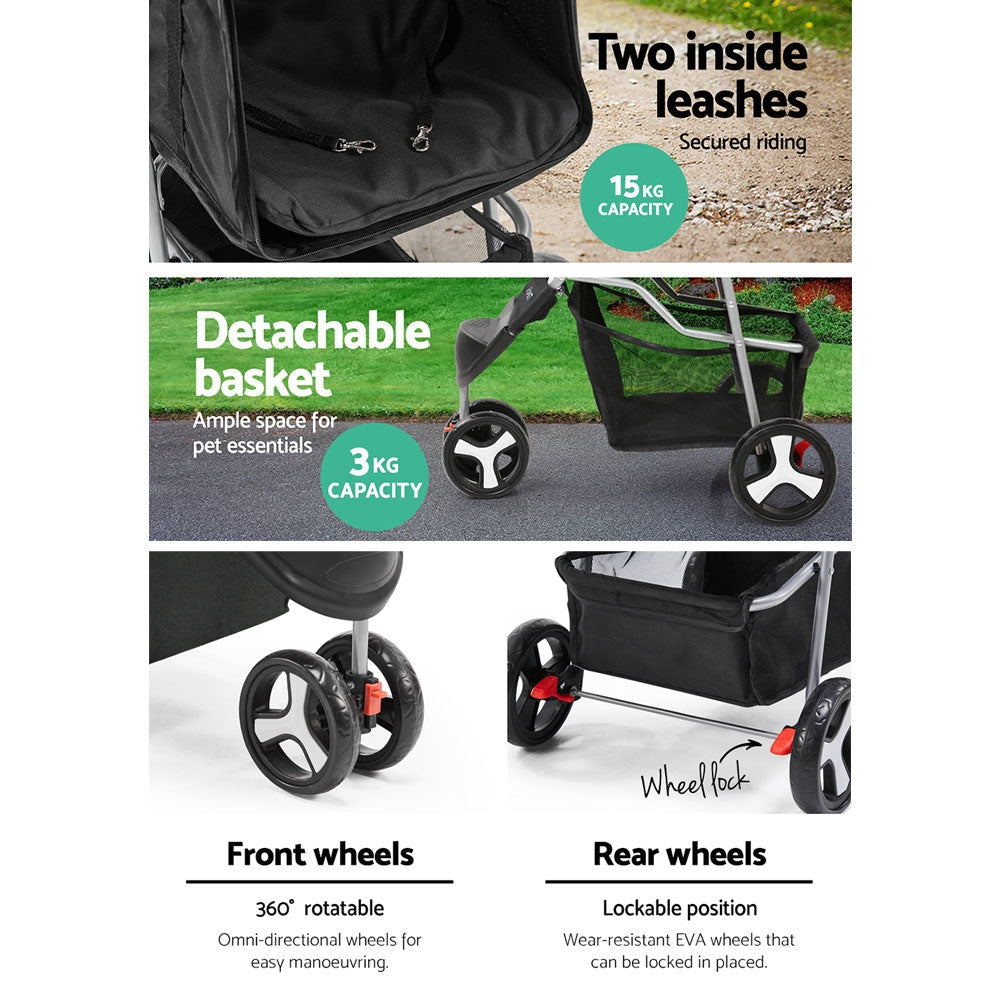 3 Wheel Pet Stroller - Black Dog Supplies Fast shipping On sale