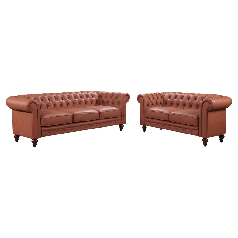 3 + 2 Seater Brown Sofa Lounge Chesterfireld Style Button Tufted in Faux Leather Fast shipping On sale