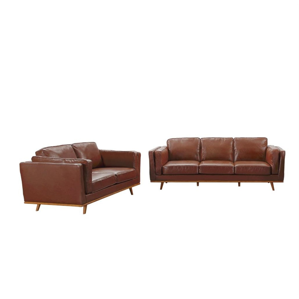 3 + 2 Seater Sofa Brown Faux Leather Lounge Set for Living Room Couch with Wooden Frame Fast shipping On sale