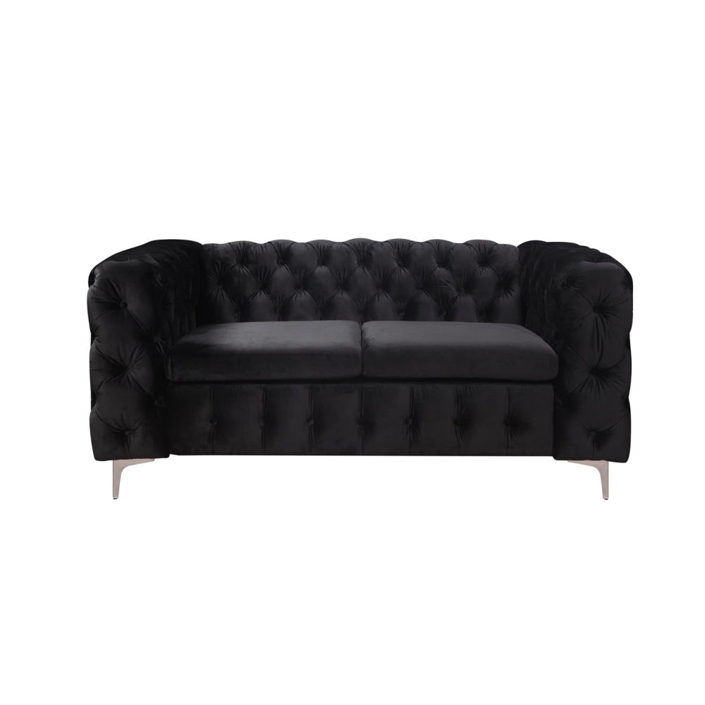 3 + 2 Seater Sofa Classic Button Tufted Lounge in Black Velvet Fabric with Metal Legs Fast shipping On sale