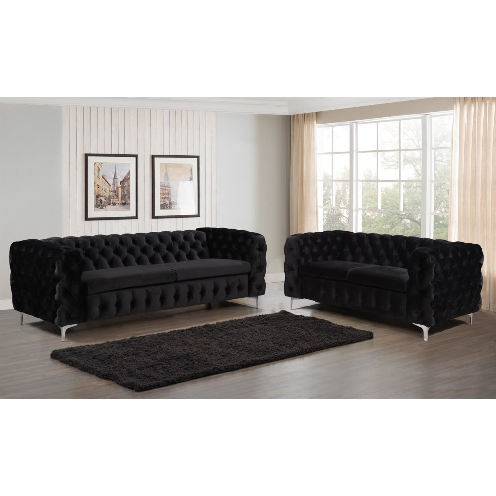 3 + 2 Seater Sofa Classic Button Tufted Lounge in Black Velvet Fabric with Metal Legs Fast shipping On sale