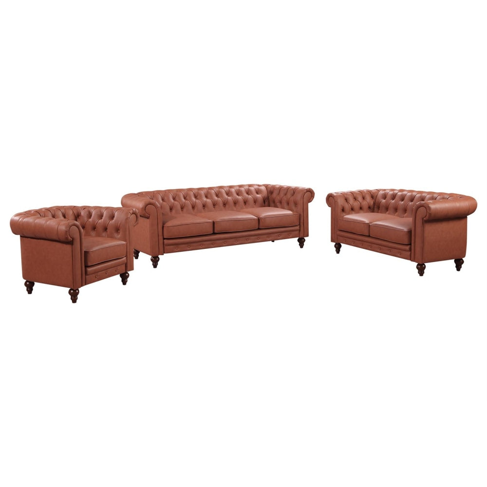 3 + 2 + 1 Seater Brown Sofa Lounge Chesterfireld Style Button Tufted in Faux Leather Fast shipping On sale