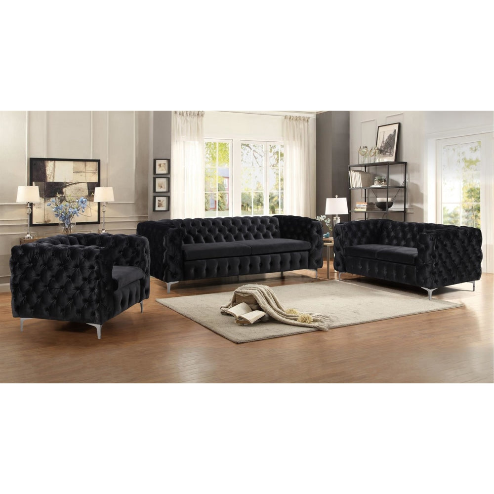 3 + 2 + 1 Seater Sofa Classic Button Tufted Lounge in Black Velvet Fabric with Metal Legs Fast shipping On sale