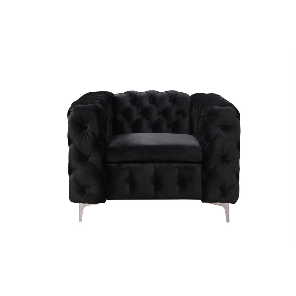 3 + 2 + 1 Seater Sofa Classic Button Tufted Lounge in Black Velvet Fabric with Metal Legs Fast shipping On sale