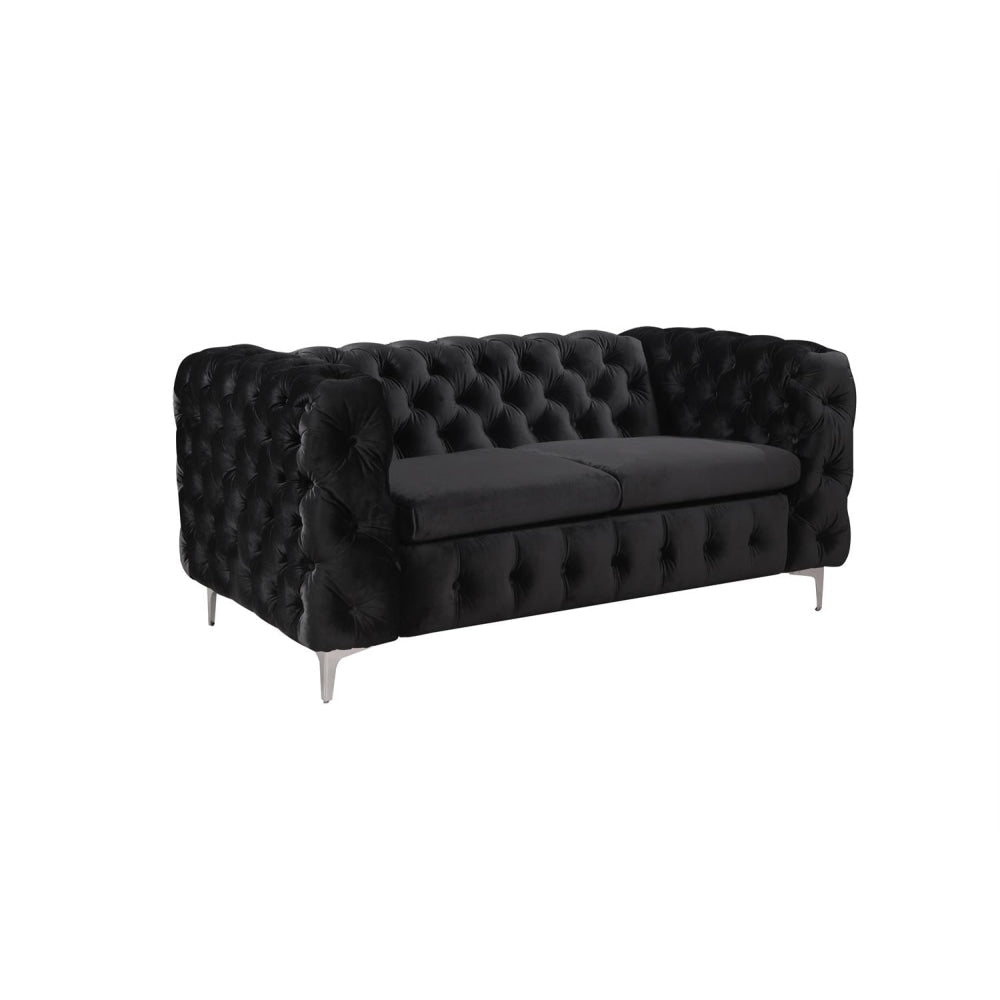 3 + 2 + 1 Seater Sofa Classic Button Tufted Lounge in Black Velvet Fabric with Metal Legs Fast shipping On sale