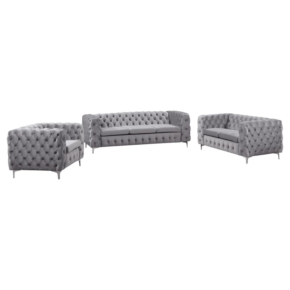 3 + 2 + 1 Seater Sofa Classic Button Tufted Lounge in Grey Velvet Fabric with Metal Legs Fast shipping On sale