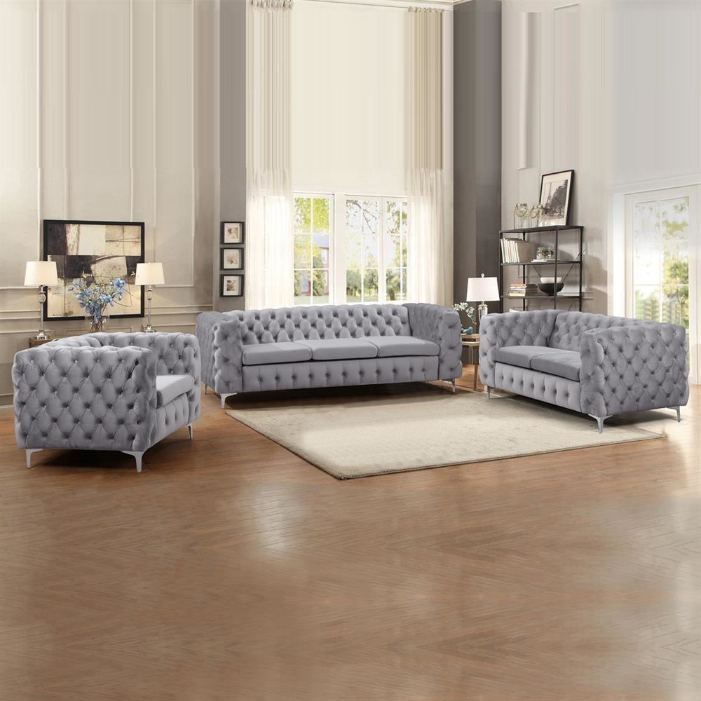 3 + 2 + 1 Seater Sofa Classic Button Tufted Lounge in Grey Velvet Fabric with Metal Legs Fast shipping On sale