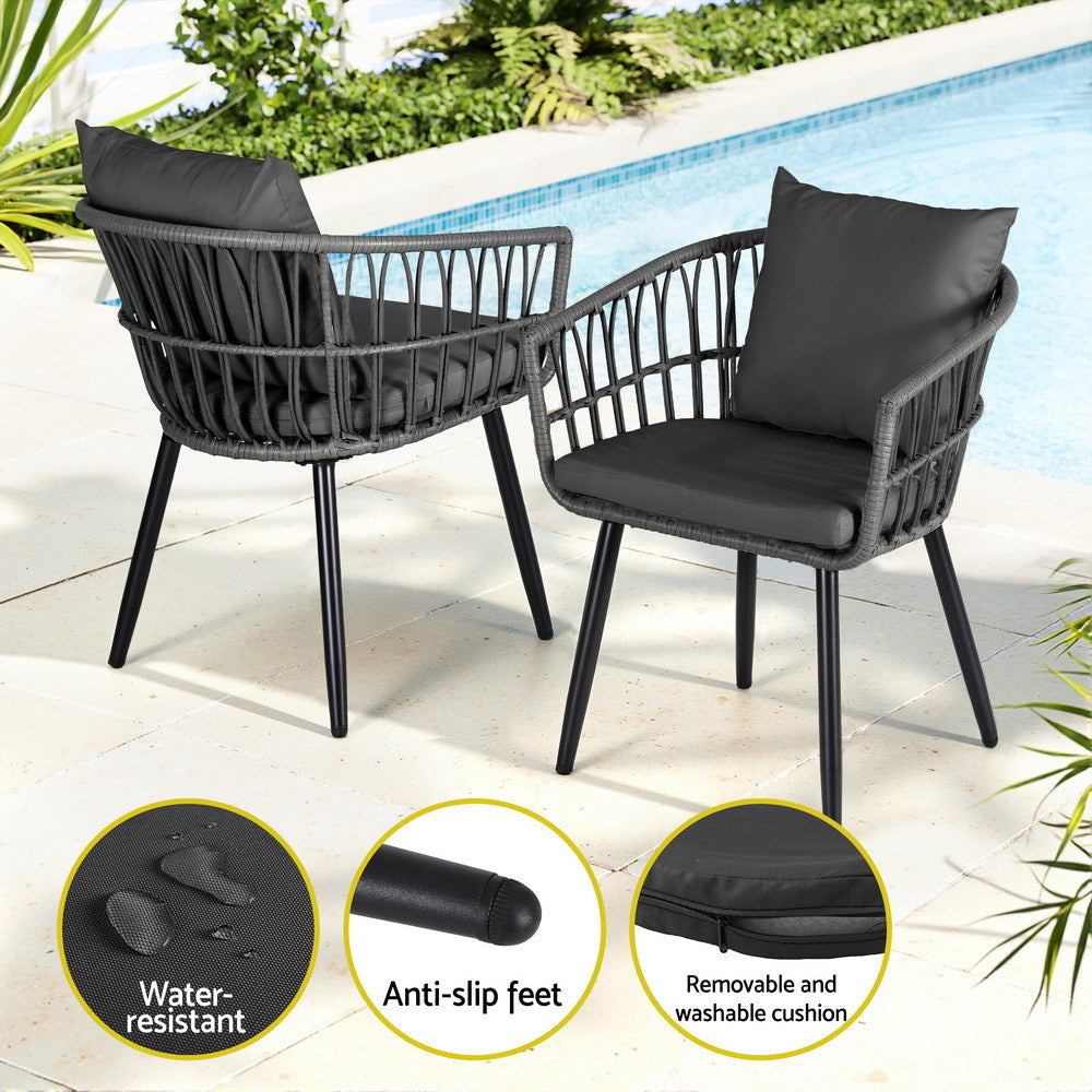 3PC Outdoor Bistro Set Patio Furniture Lounge Setting Table and Chairs Grey Sets Fast shipping On sale