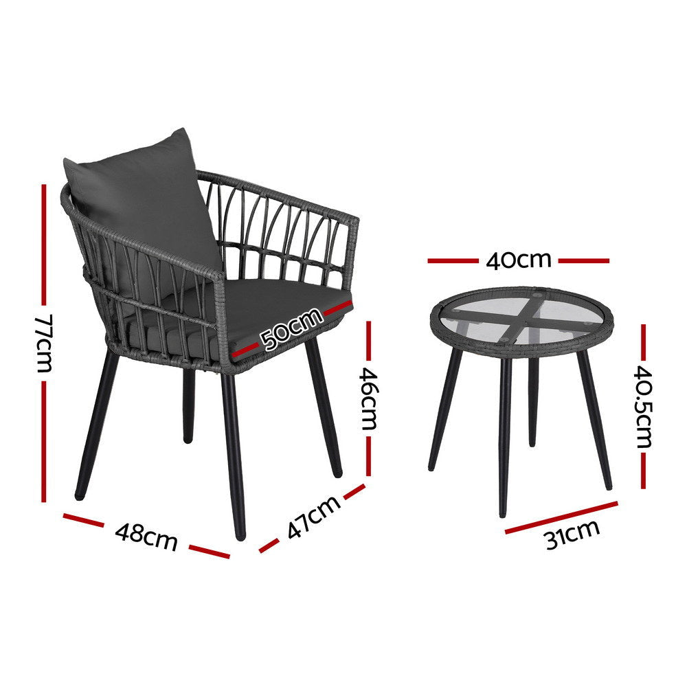 3PC Outdoor Bistro Set Patio Furniture Lounge Setting Table and Chairs Grey Sets Fast shipping On sale