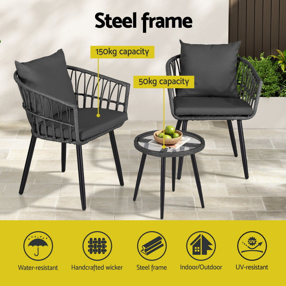 3PC Outdoor Bistro Set Patio Furniture Lounge Setting Table and Chairs Grey Sets Fast shipping On sale