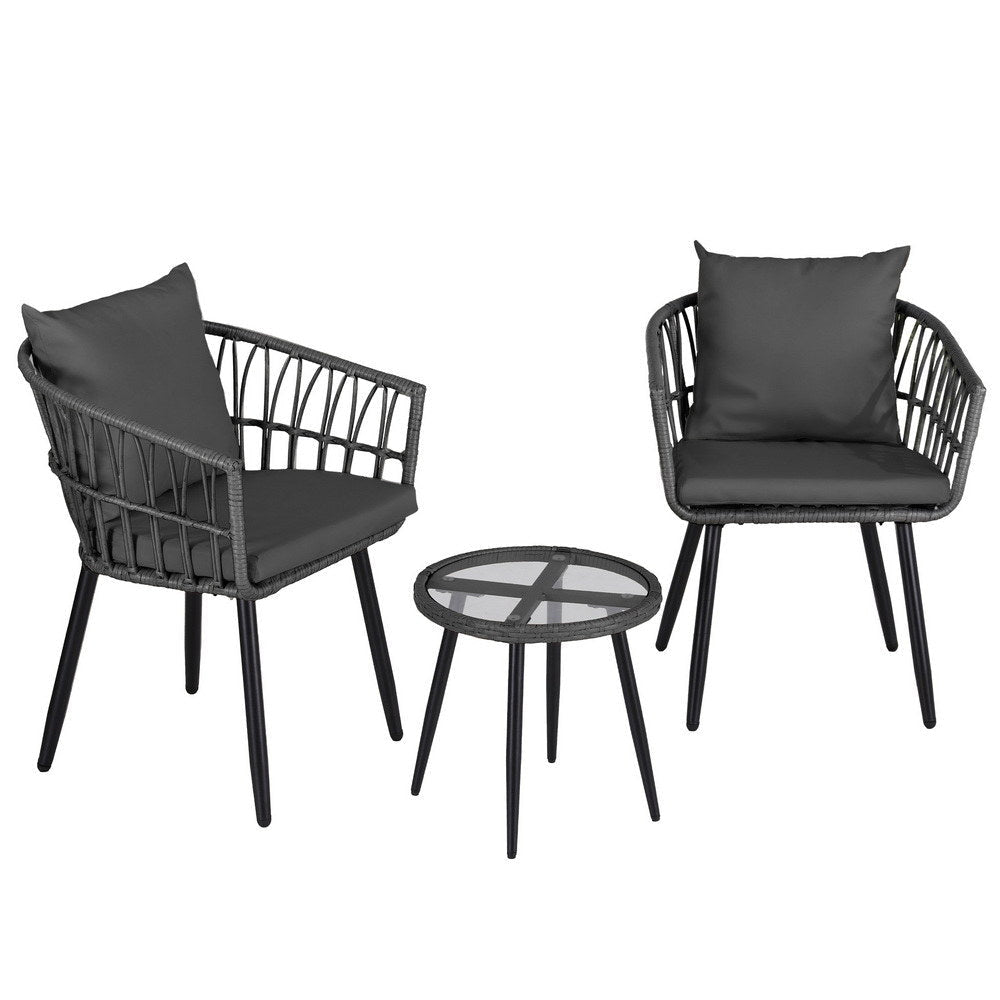 3PC Outdoor Bistro Set Patio Furniture Lounge Setting Table and Chairs Grey Sets Fast shipping On sale