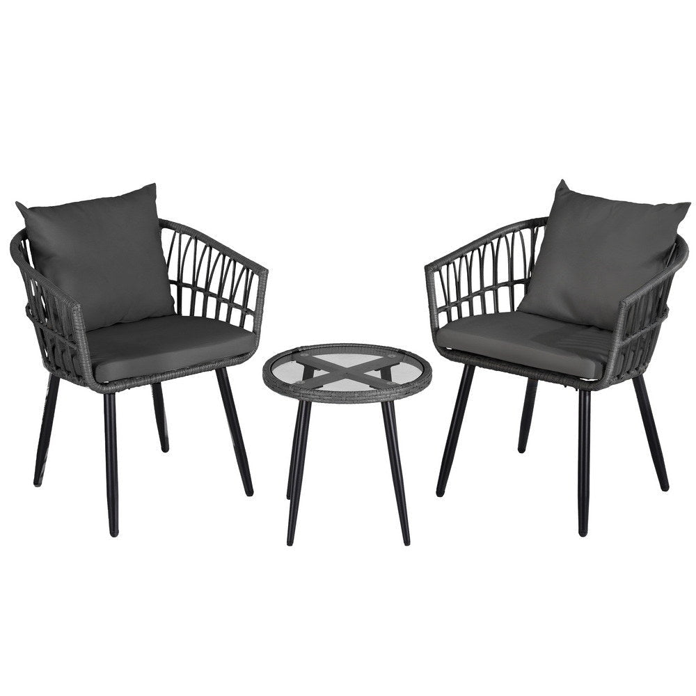 3PC Outdoor Bistro Set Patio Furniture Lounge Setting Table and Chairs Grey Sets Fast shipping On sale