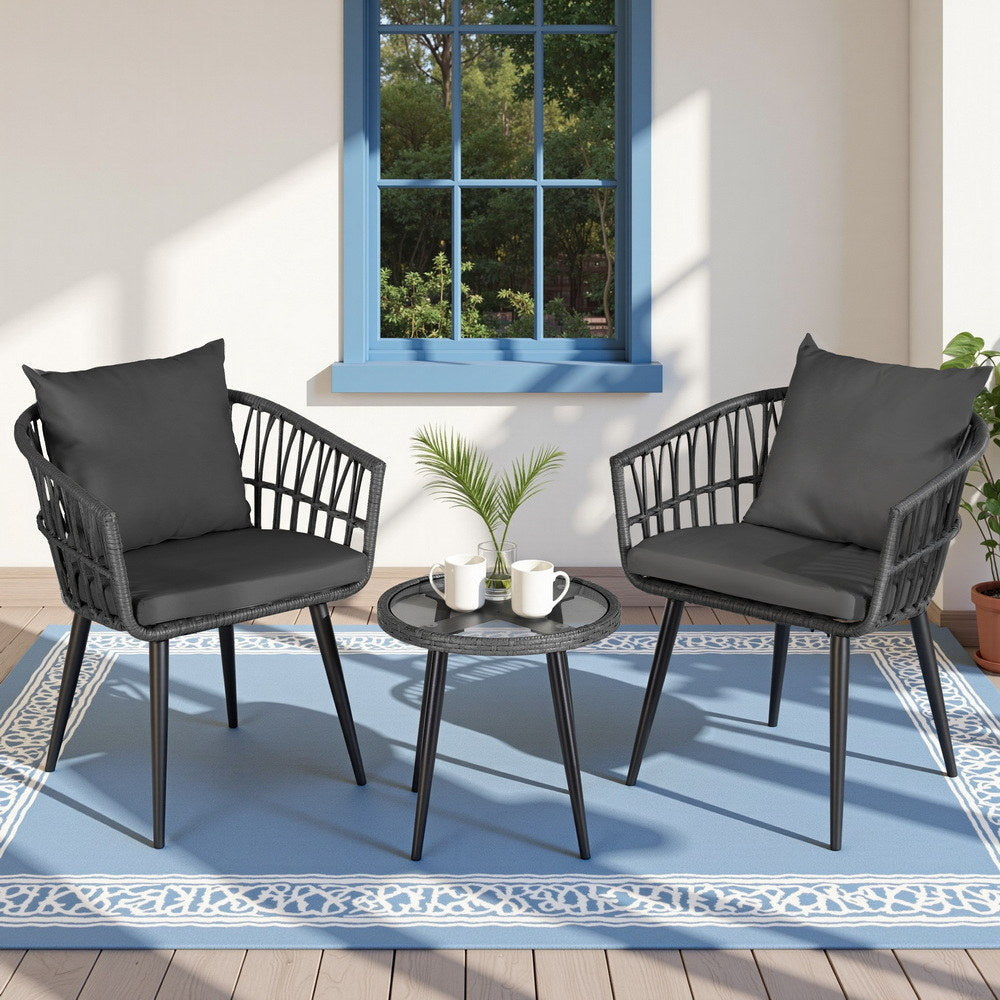 3PC Outdoor Bistro Set Patio Furniture Lounge Setting Table and Chairs Grey Sets Fast shipping On sale