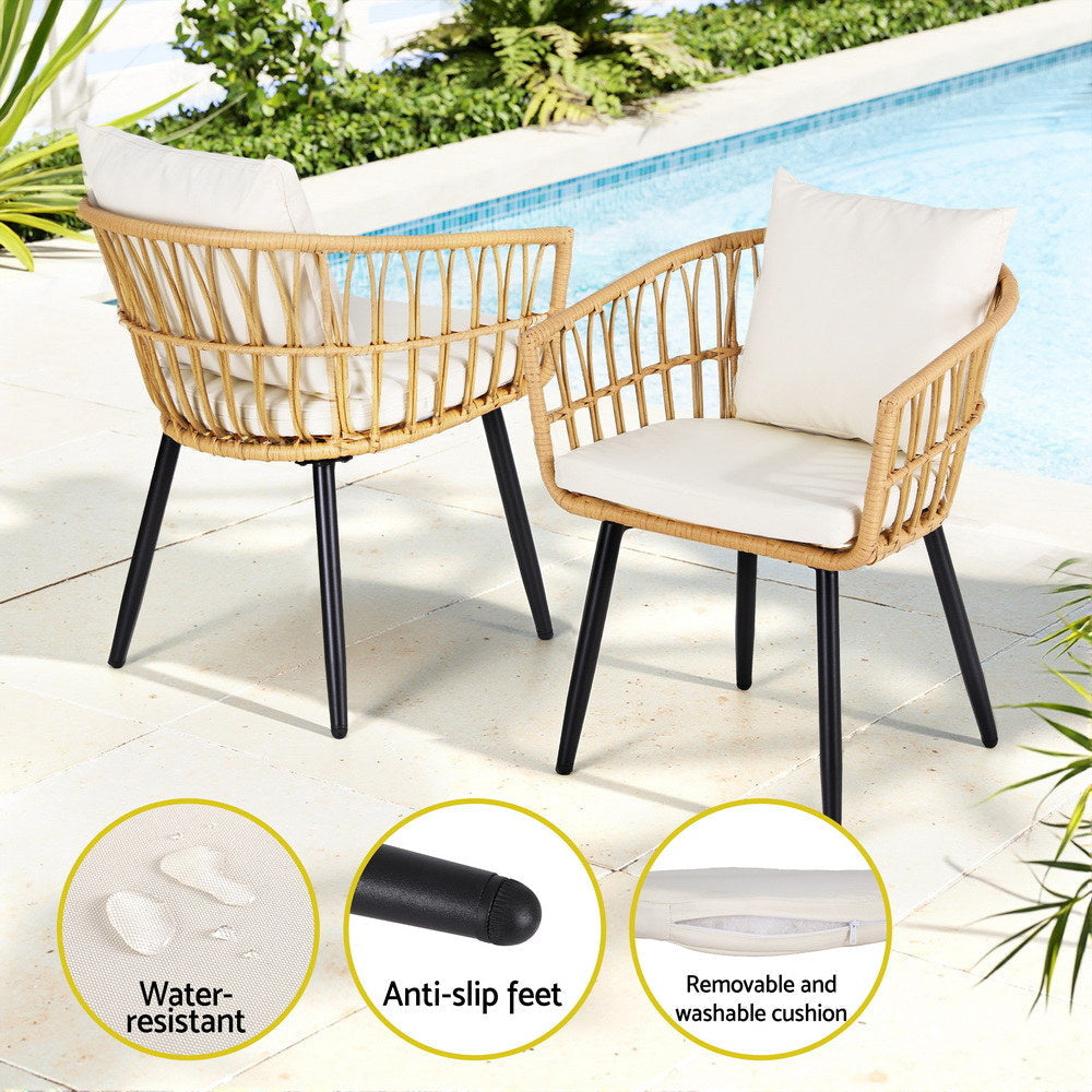 3PC Outdoor Bistro Set Patio Furniture Lounge Setting Table and Chairs Natural Sets Fast shipping On sale