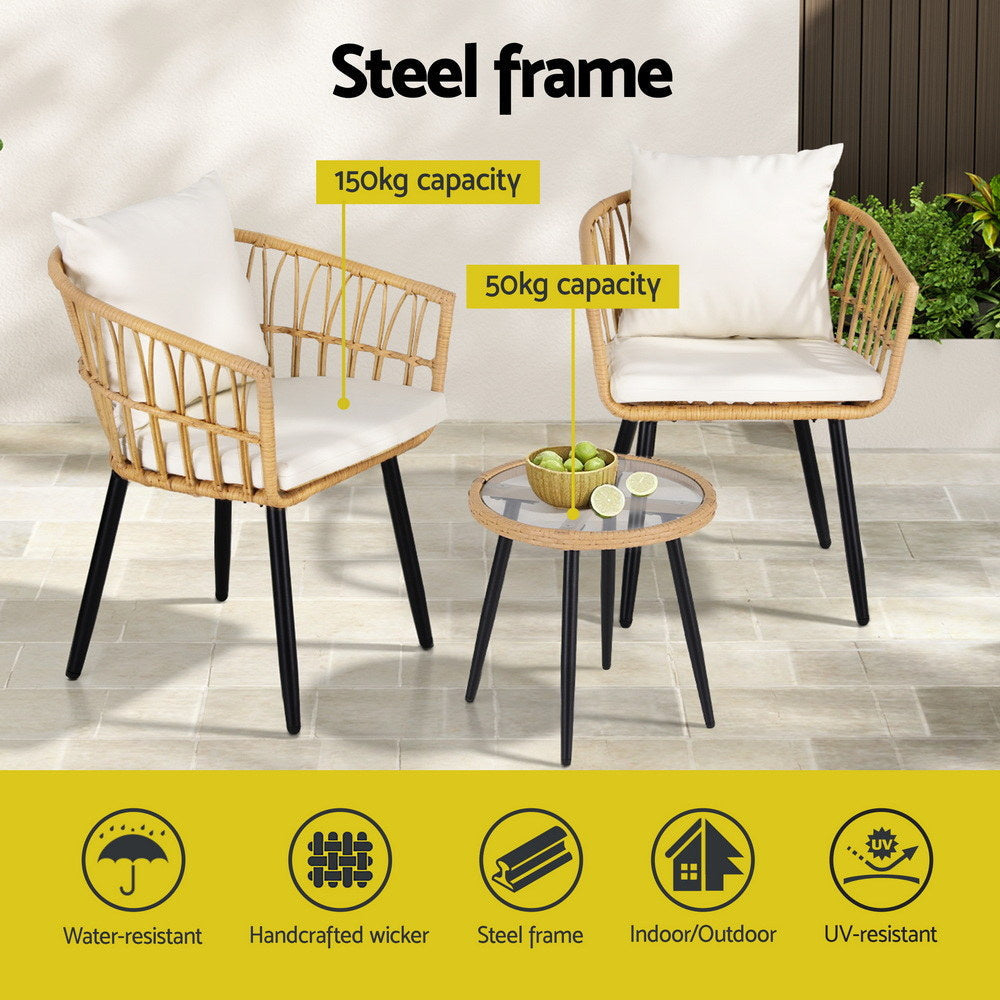 3PC Outdoor Bistro Set Patio Furniture Lounge Setting Table and Chairs Natural Sets Fast shipping On sale