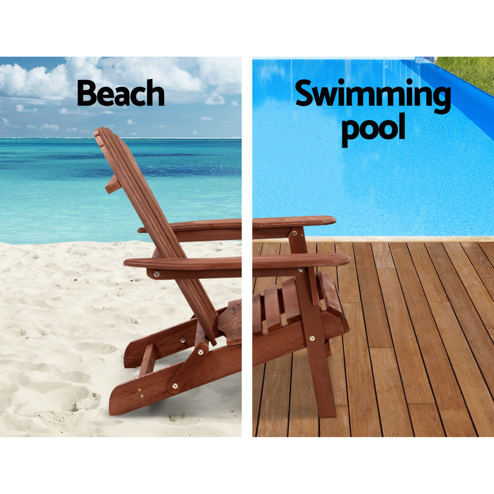 3PC Outdoor Setting Beach Chairs Table Wooden Adirondack Lounge Garden Sets Fast shipping On sale