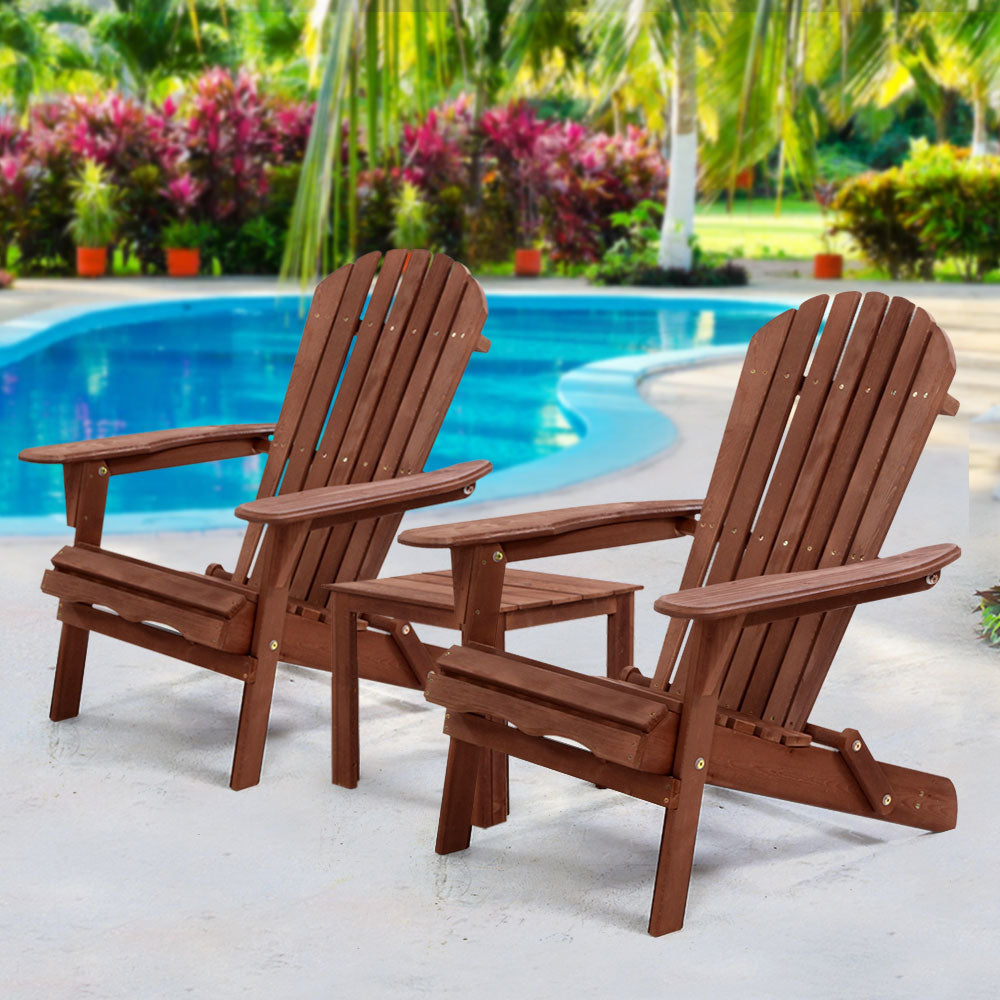 3PC Outdoor Setting Beach Chairs Table Wooden Adirondack Lounge Garden Sets Fast shipping On sale