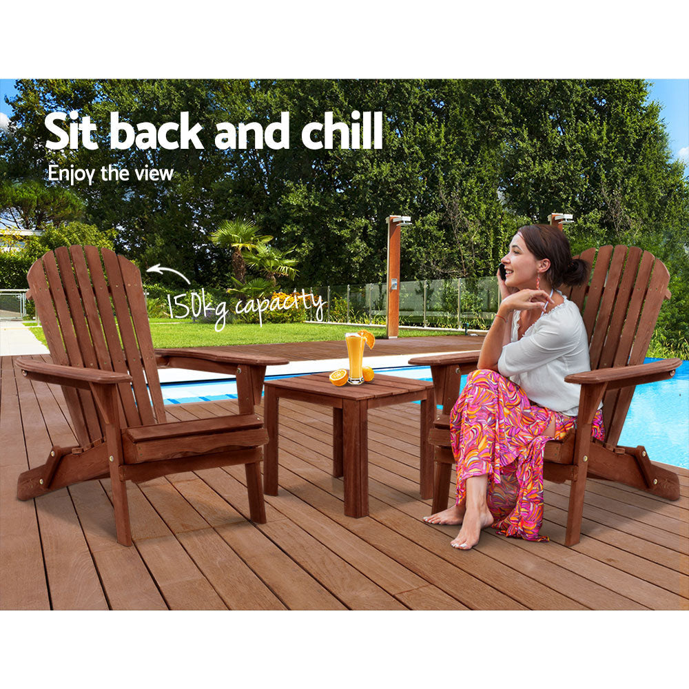 3PC Outdoor Setting Beach Chairs Table Wooden Adirondack Lounge Garden Sets Fast shipping On sale