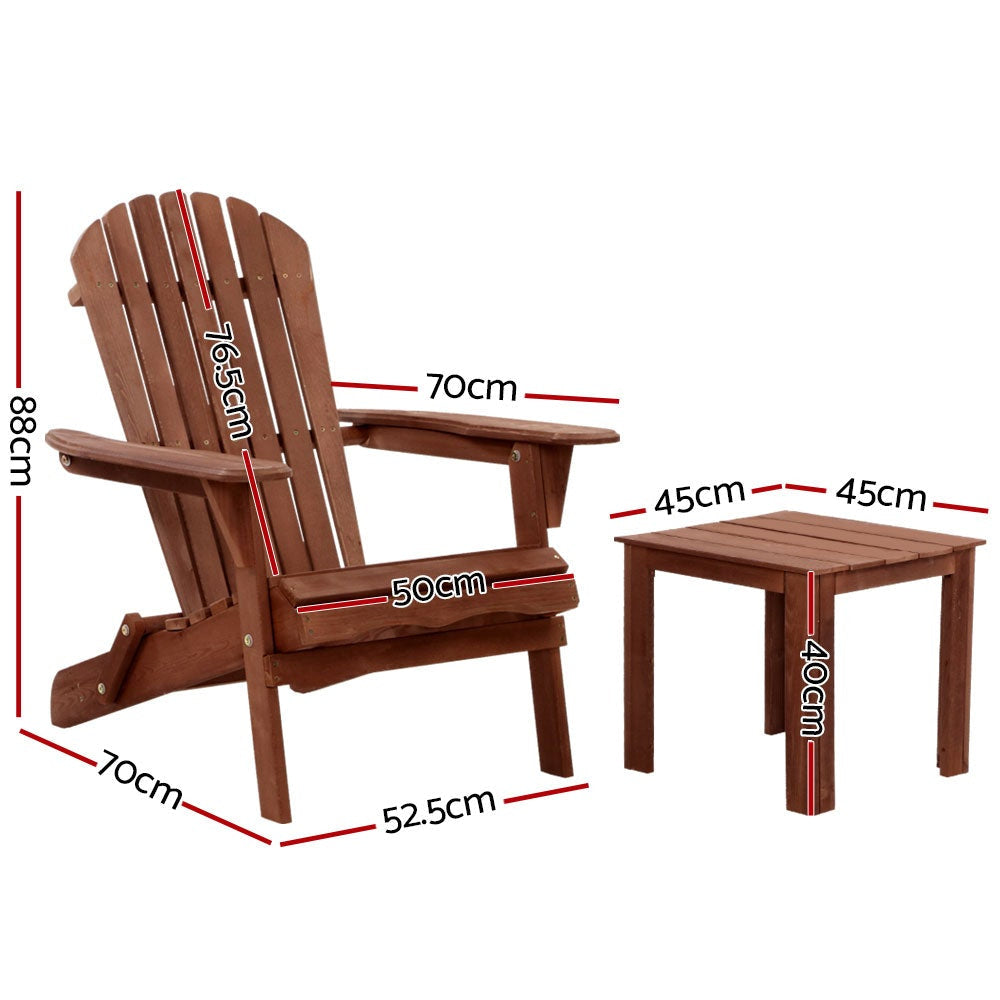 3PC Outdoor Setting Beach Chairs Table Wooden Adirondack Lounge Garden Sets Fast shipping On sale