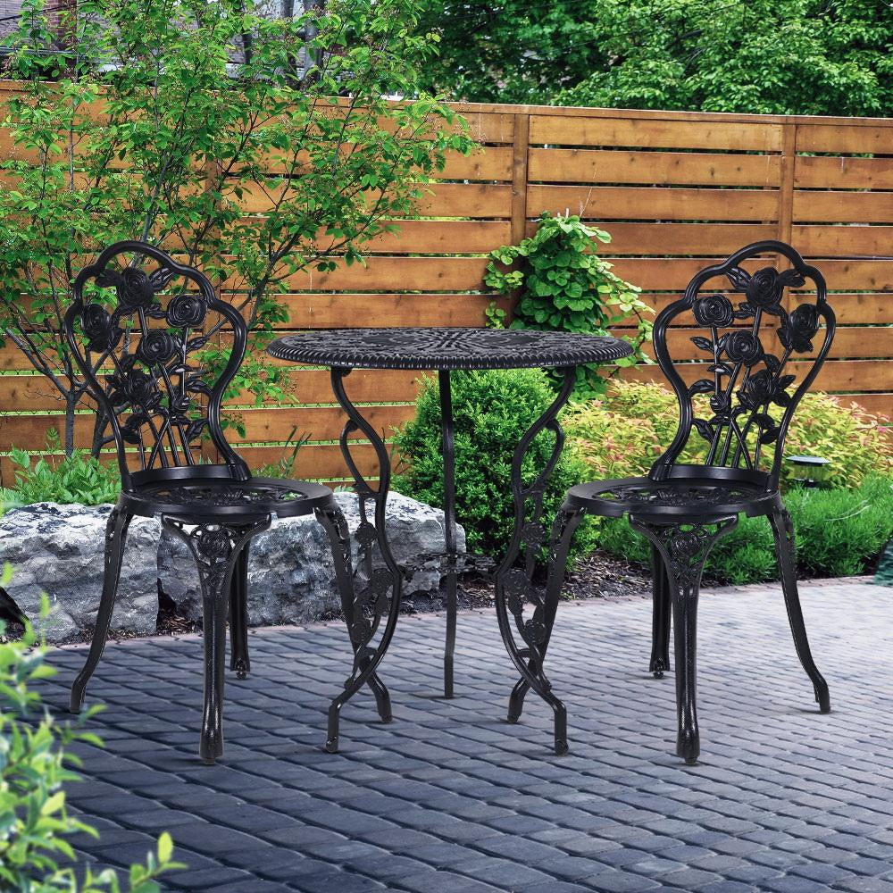 3PC Outdoor Setting Cast Aluminium Bistro Table Chair Patio Black Sets Fast shipping On sale