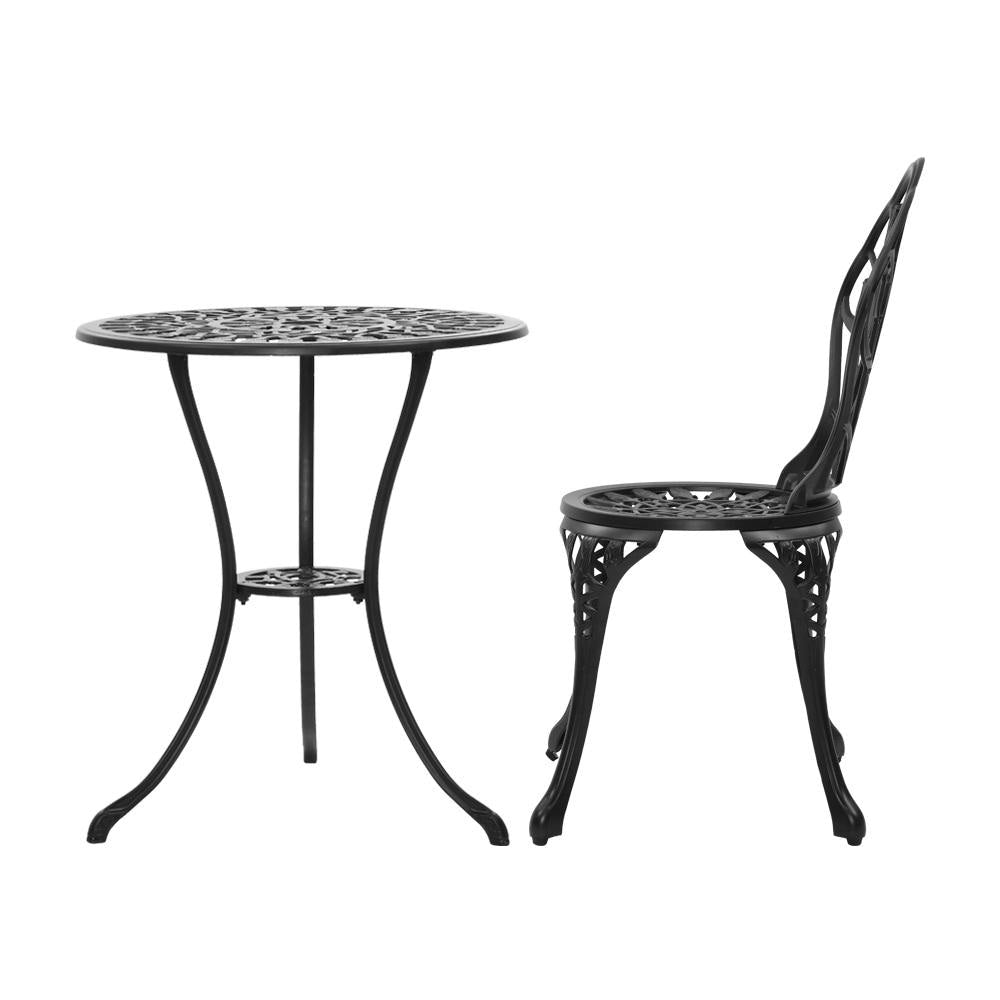 3PC Outdoor Setting Cast Aluminium Bistro Table Chair Patio Black Sets Fast shipping On sale