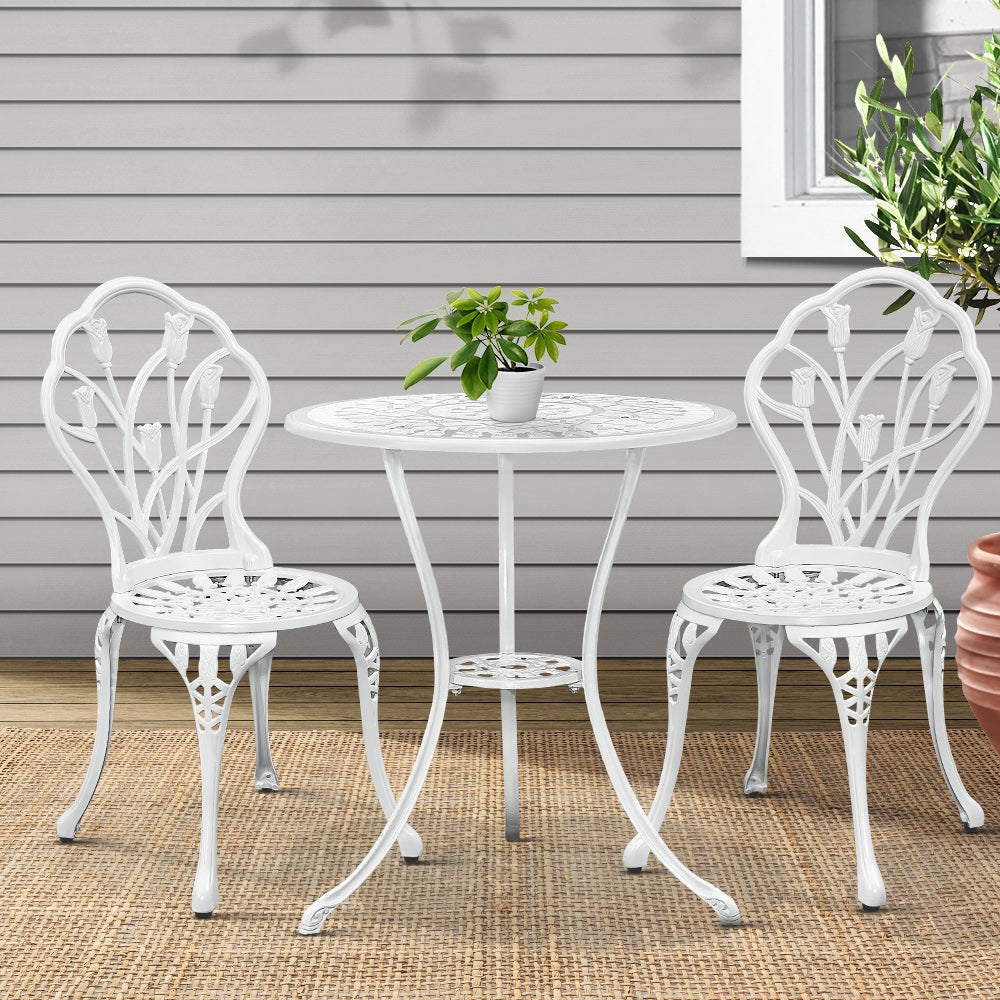 3PC Outdoor Setting Cast Aluminium Bistro Table Chair Patio White Sets Fast shipping On sale