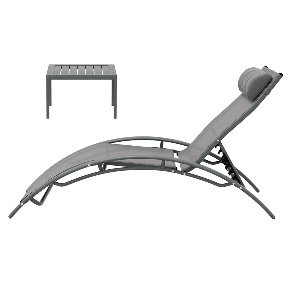 3PC Sun Lounge Outdoor Lounger Steel Table Chairs Patio Furniture Grey Fast shipping On sale