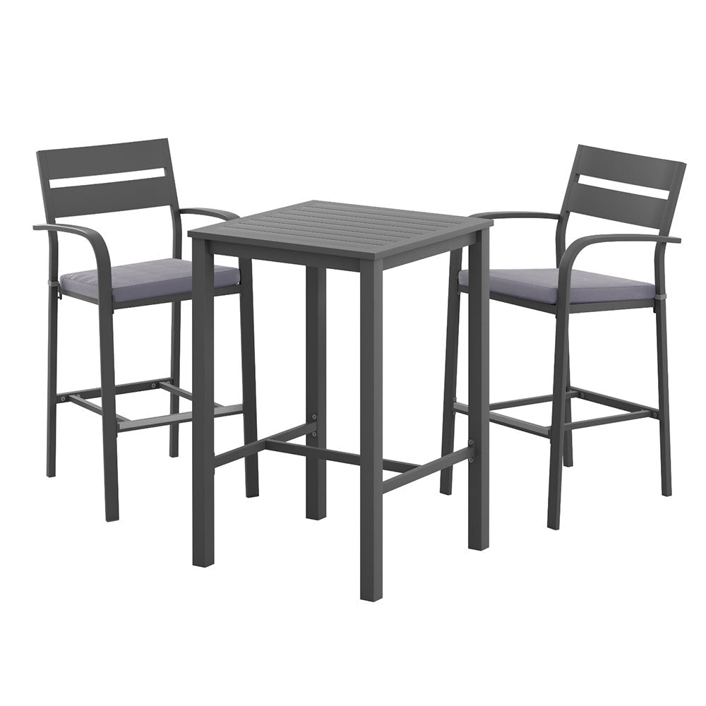 3Pcs Outdoor Bar Set Stools Dining Chairs Table Patio Aluminium Bistro Black Sets Fast shipping On sale
