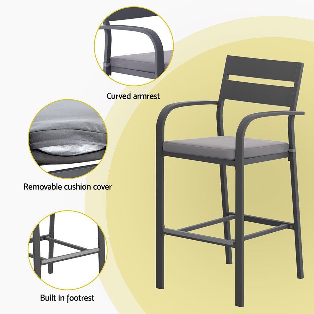 3Pcs Outdoor Bar Set Stools Dining Chairs Table Patio Aluminium Bistro Black Sets Fast shipping On sale