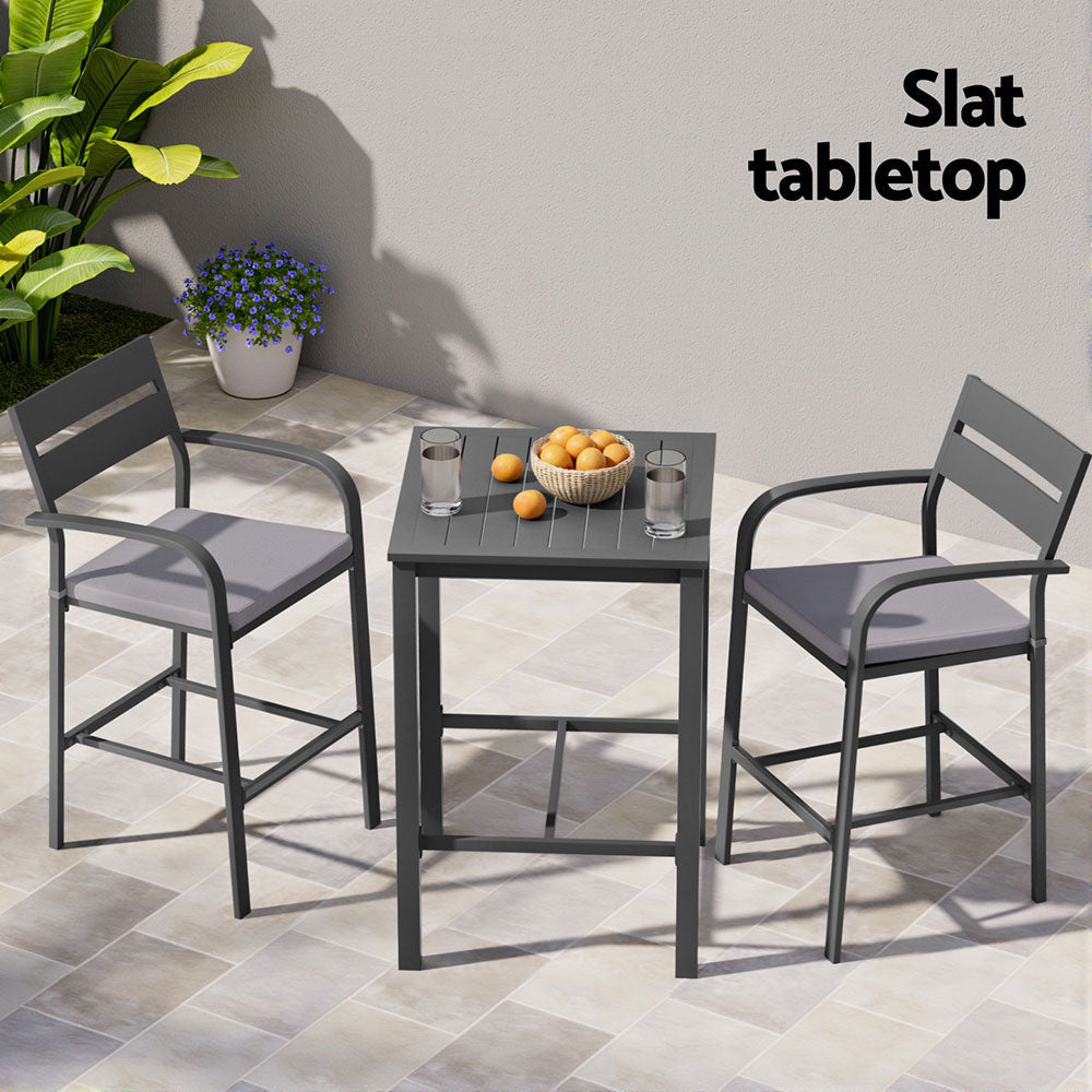 3Pcs Outdoor Bar Set Stools Dining Chairs Table Patio Aluminium Bistro Black Sets Fast shipping On sale