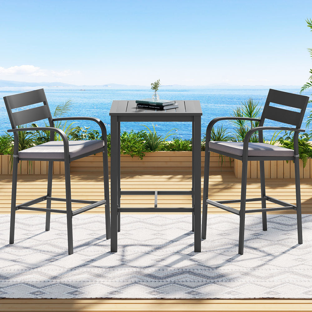 3Pcs Outdoor Bar Set Stools Dining Chairs Table Patio Aluminium Bistro Black Sets Fast shipping On sale