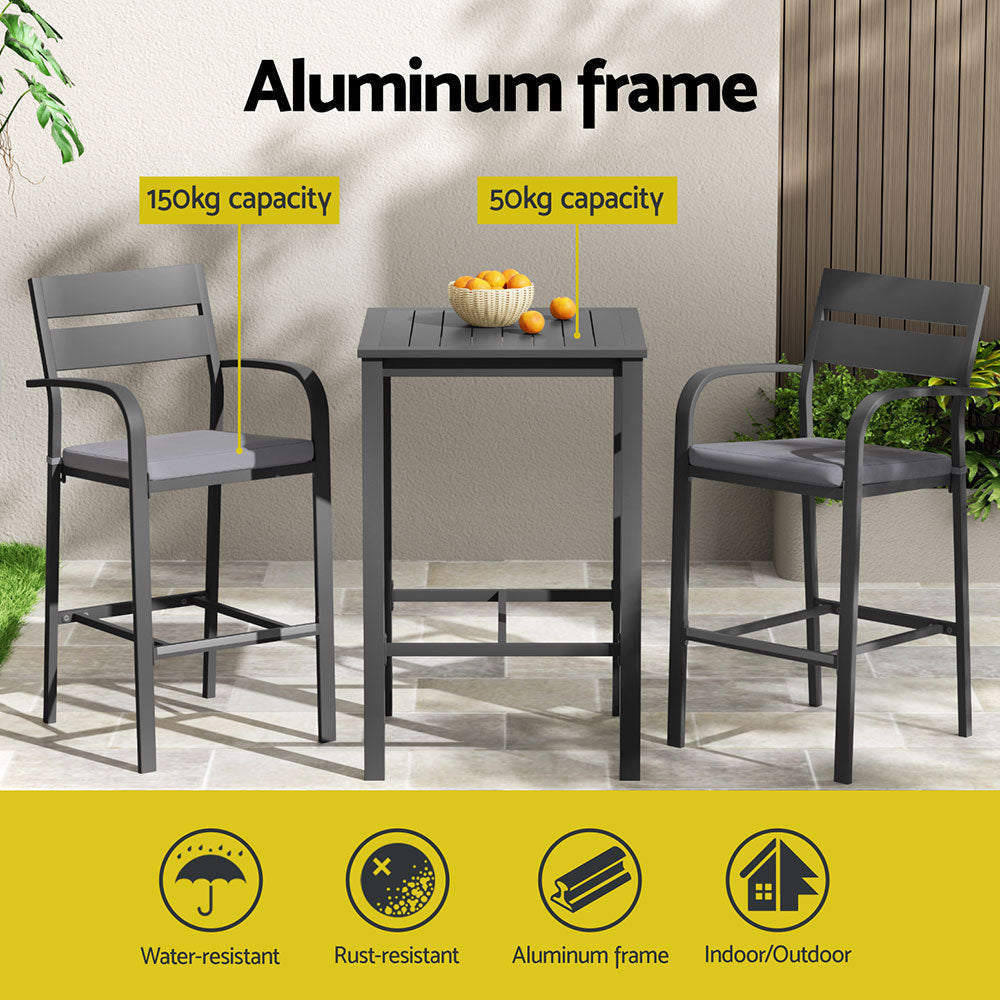 3Pcs Outdoor Bar Set Stools Dining Chairs Table Patio Aluminium Bistro Black Sets Fast shipping On sale