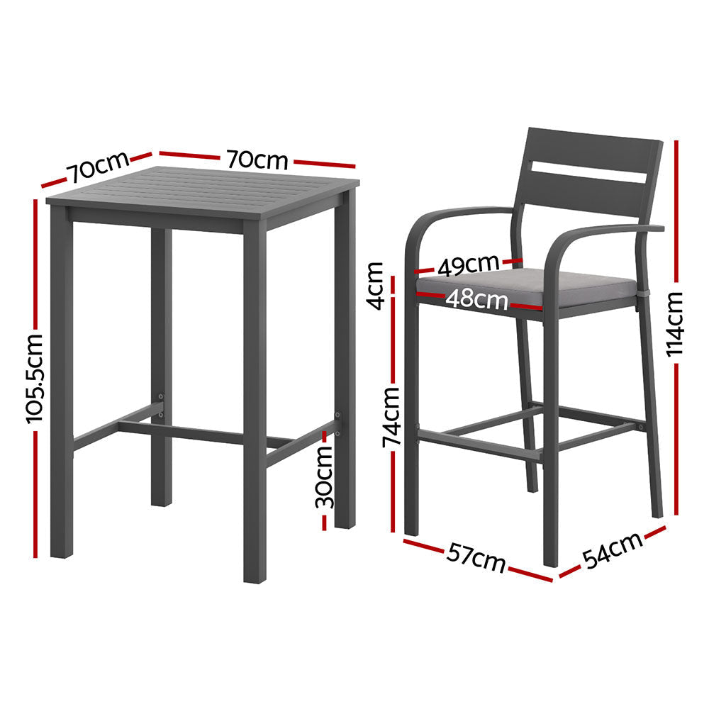 3Pcs Outdoor Bar Set Stools Dining Chairs Table Patio Aluminium Bistro Black Sets Fast shipping On sale