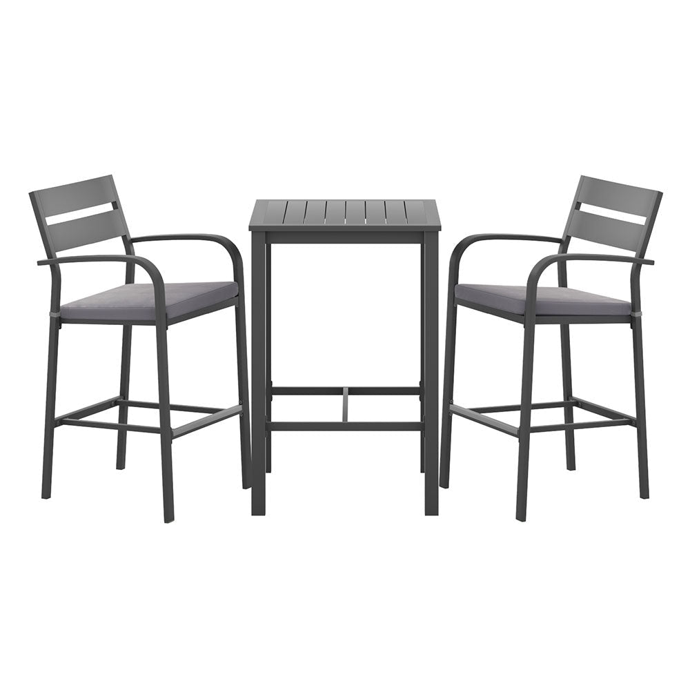 3Pcs Outdoor Bar Set Stools Dining Chairs Table Patio Aluminium Bistro Black Sets Fast shipping On sale
