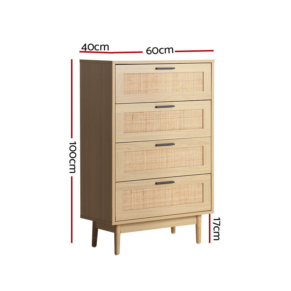 4 Chest of Drawers Rattan Tallboy Cabinet Bedroom Clothes Storage Wood Of Fast shipping On sale