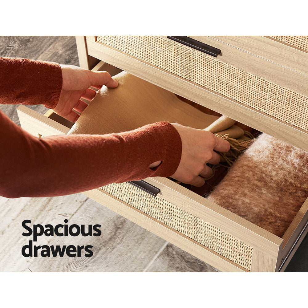 4 Chest of Drawers Rattan Tallboy Cabinet Bedroom Clothes Storage Wood Of Fast shipping On sale