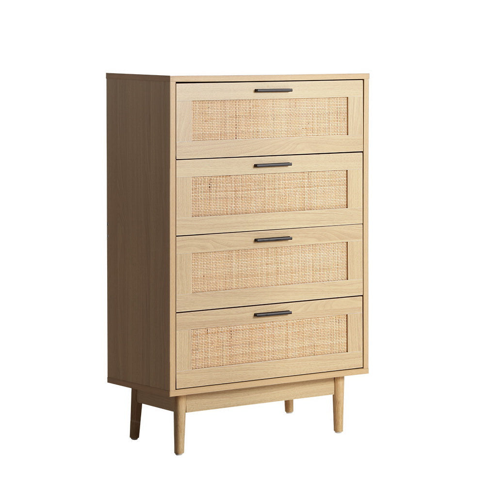 4 Chest of Drawers Rattan Tallboy Cabinet Bedroom Clothes Storage Wood Of Fast shipping On sale