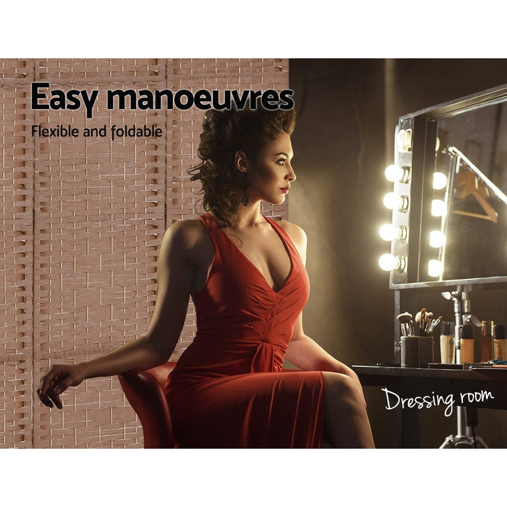 4 Panel Room Divider Screen Privacy Rattan Timber Foldable Dividers Stand Hand Woven Fast shipping On sale