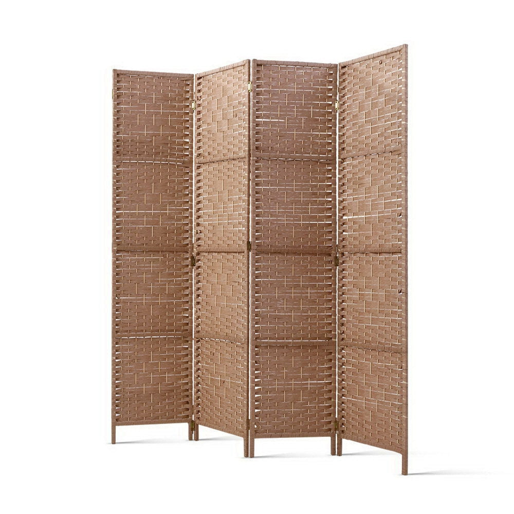 4 Panel Room Divider Screen Privacy Rattan Timber Foldable Dividers Stand Hand Woven Fast shipping On sale