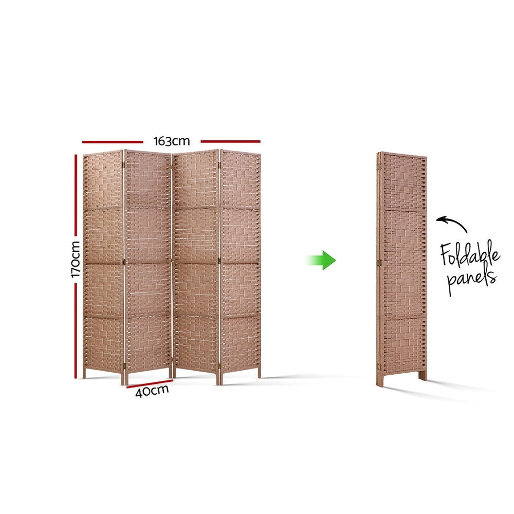 4 Panel Room Divider Screen Privacy Rattan Timber Foldable Dividers Stand Hand Woven Fast shipping On sale