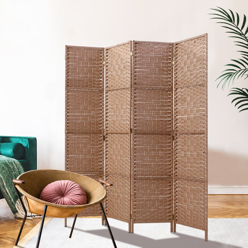4 Panel Room Divider Screen Privacy Rattan Timber Foldable Dividers Stand Hand Woven Fast shipping On sale