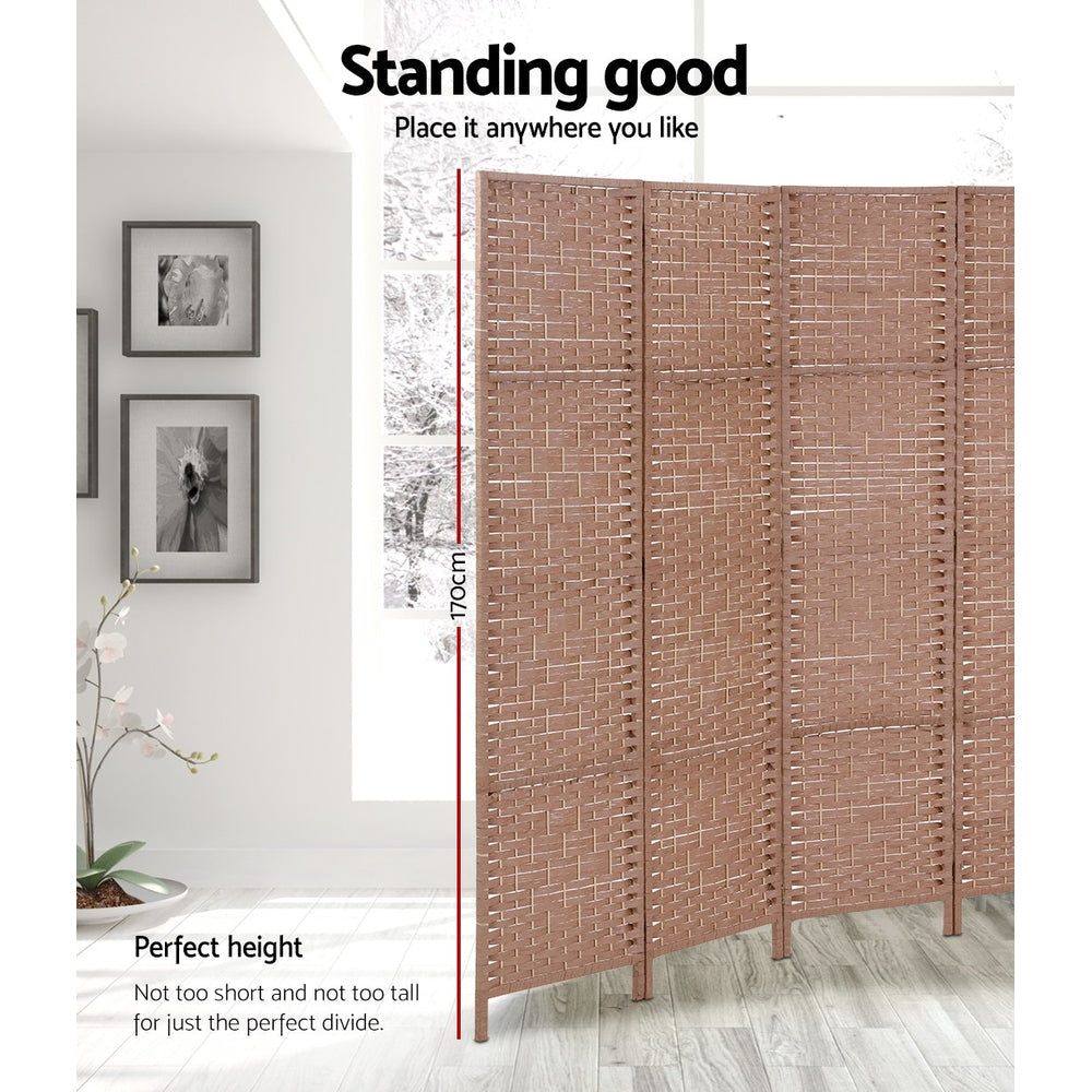 4 Panel Room Divider Screen Privacy Rattan Timber Foldable Dividers Stand Hand Woven Fast shipping On sale